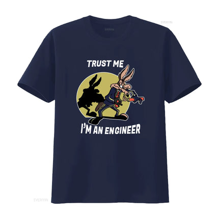 Trust Me I'm An Engineer Coyote Cartoon T Shirt for Men Casual Loose Fit vintage Washed Stylish Top For Everyday Wear fashion