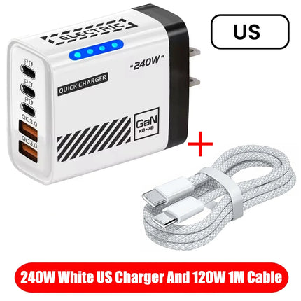5 IN 1 GaN Desktop Charger For IPhone17 16Pro Laptop Samsung 240W Fast Charging Adapter USB-C To Type-C Cable 3PD - product i