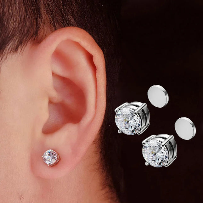 1/3 Pair Crystal Strong Magnetic Ear Stud Clip Earrings for Men and Women Punk Round Zircon Magnet - product image 2