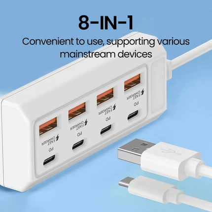 8 in 1 USB Electrical Socket 25W Fast Charging Power Outlet Adapter Docking Stations USB Splitter Converter USB - product ima