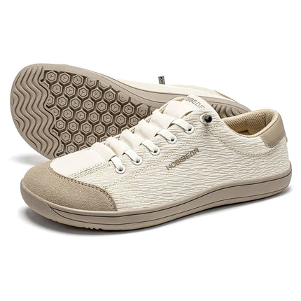 Beige HOBIBEAR mesh sneakers with brown patterned soles