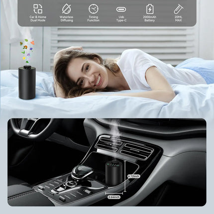 Waterless Essential Oil Diffuser Battery Operated Cordless Aromatherapy Diffuser with Timing & 3 Mist Levels car Diffuser