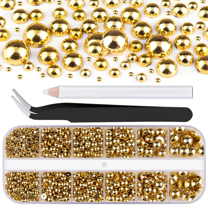 1 Box Half Round Flatback Nail Rhinestones Multi Size Gold& Silver Metal Pearls Caviar Nail Art Decorations Flat Back Gold Beads