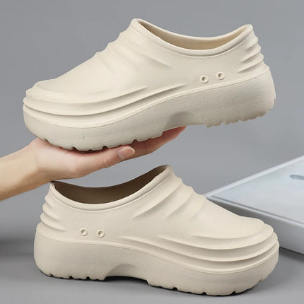 Men's One-Piece Eva Thick-Soled Closed-Toe Work Shoes, Waterproof, Oil-Proof, Non-Slip Slip-On Chef Kitchen Garden Work Shoes