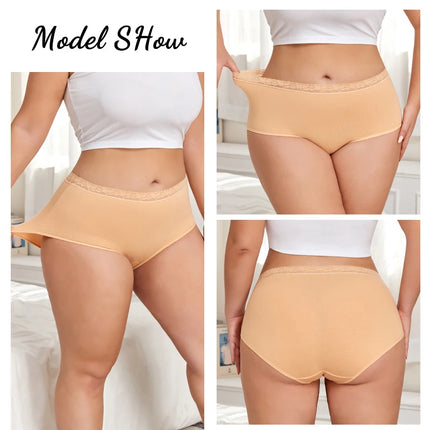 FINETOO 4Pc Women Cotton Lace Floral Briefs Underwear Seamless High Waist Elastic Breathable Panties Female Solid Color Lingerie