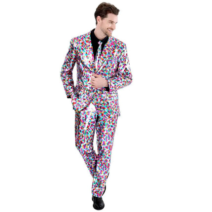 Mens Shiny Metallic Suits Performance Costume Adult Disco Suits Party Funny Jacket Pants with Tie Blazer Halloween Dress UP