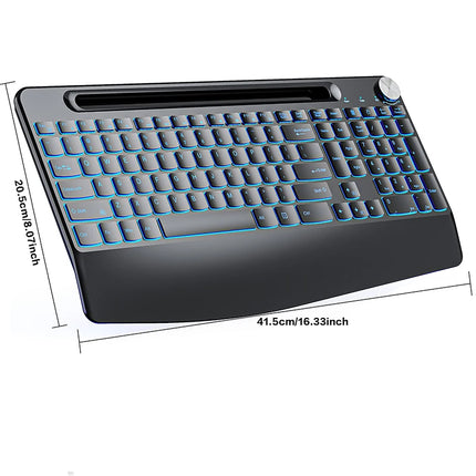 Ergonomic 2.4G Wireless Rechargeable Keyboard Mouse Set For Laptop With Color Backlit Phone Holder Wrist Rest And - product i