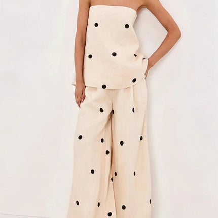 Polka Dot Skirt 2 Piece Set Women Casual High Collar Tie Full Sleeves Elastic High Waist Long Skirt Suit Lady Daily Outfit New