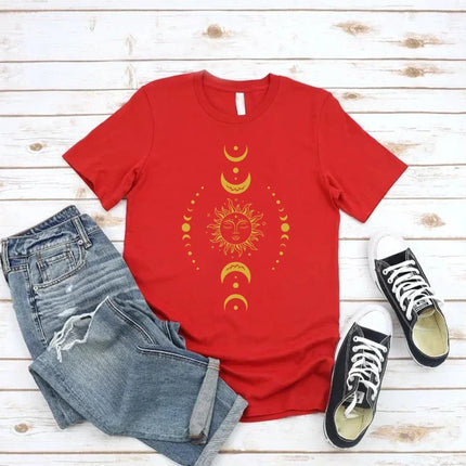 Sun and Moon Stars T-Shirt Celestial Tshirt Boho Sun Moon T-Shirts Women Short Sleeve T Shirts Retro Mystical Tee Women Clothes