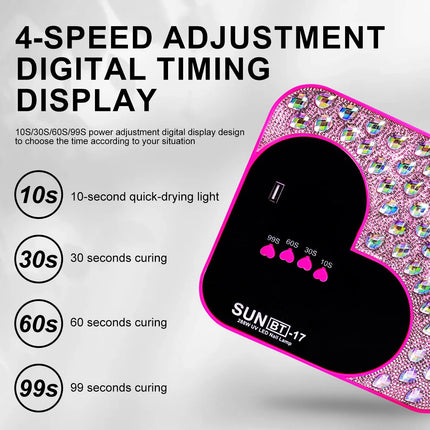 3D Diamond UV LED Nail Lamp For Fast Drying Gel Nail Phototherapy Heart Shape Machine 45 LEDs Manicure Salon Tool Equipment