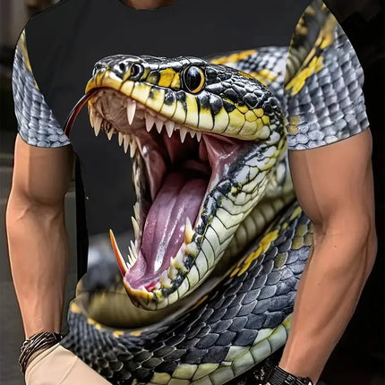 Fashion 3D Printed Horror Snake Graphic T Shirt For Men Personality Oversized T-shirt Summer Hip Hop Short Sleeve O-neck Tops