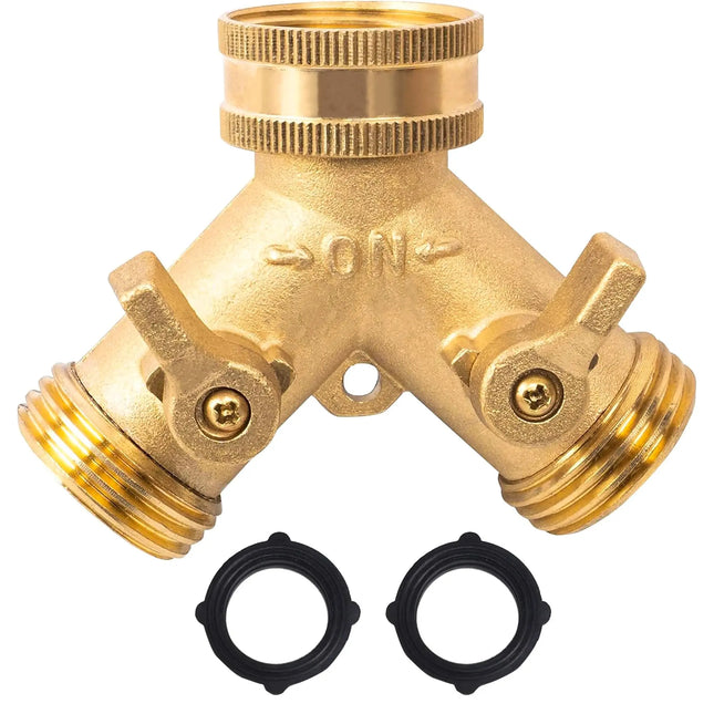3/4 Inch 2 Way Brass Garden Hose Splitter Y-Type Tap Watering Connector Distributor for Outdoor Faucet