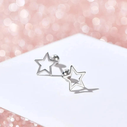 Silver Color Simple Small Rose Star Stud Earrings Tragus Cartilage for Women Hypoallergenic Daily Wear Ear Piercing Jewelry Gift