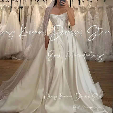 OLOEY Classic Pearls Wedding Dress Sweetheart Drapd Sweep Train High Slit Ivory Taffeta Bridal Gown Customized Vestido de novia