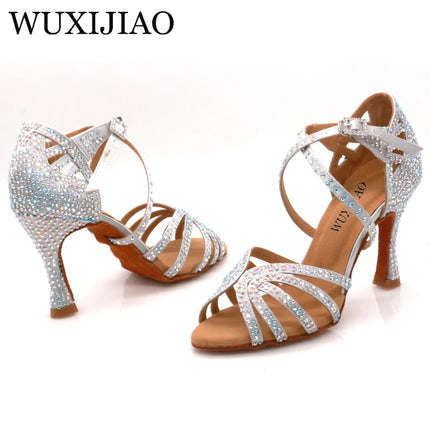 WUXIJIAO Jazz Shoes Latin Dance Shoes Female Latin Salsa Girl Casual Shoes Silver Bronze Skin