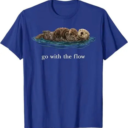 Go with The Flow Sea Otter T-Shirt Y2k Dog Lover Graphic Saying Tee Streetwear Summer Fashion Short Sleeve Blouses Personality