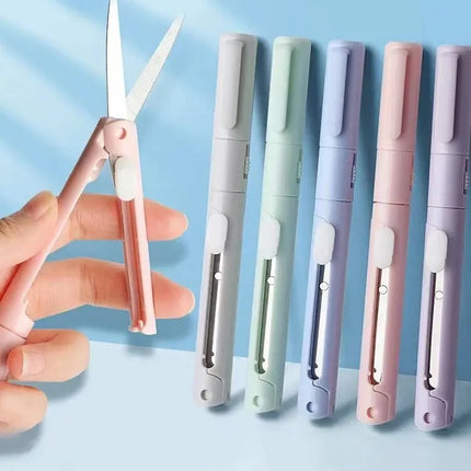 1pc Mini Portable Scissors Paper Cutter Knife 2 In 1 Multifunctional Pocket Pen Shape Scrapbooking Carving Cutting - product