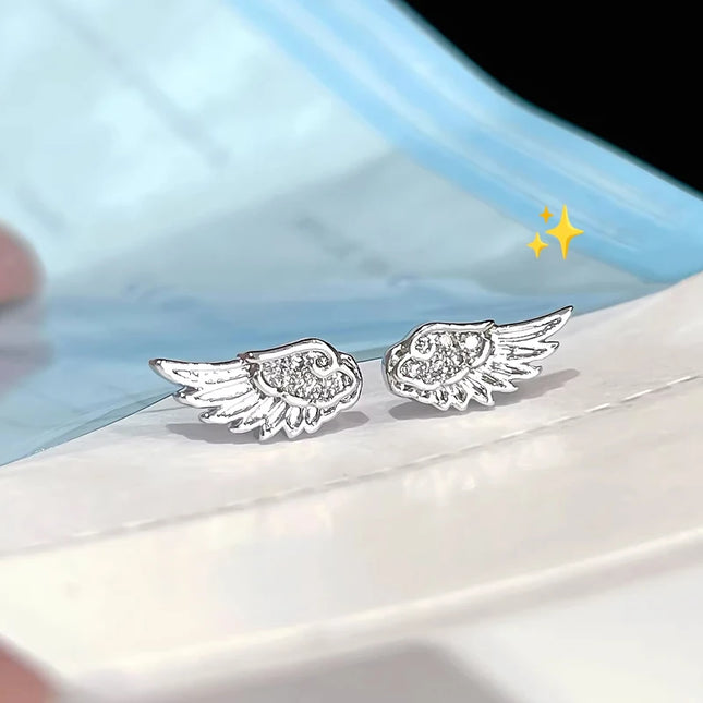 Luxury Zircon Angel Wing Cross Stud Earrings for Women Shiny Crystal Wings Fashion Silver Color Vintage - product image 2