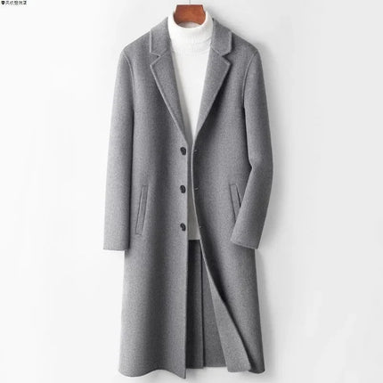 Men's Winter Long Coat Knee Length Warm And Wwindproof Single Breasted Suit Collar Camel Color