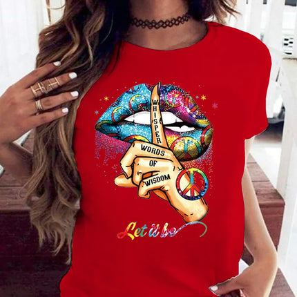 COTTON 100% Loose Crew-neck Creative Mouth Short-sleeved T-shirt Woman Oversized T Shirt  Tops  Aesthetic Clothes