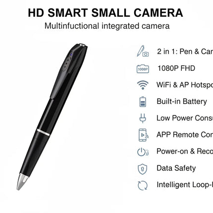 1080P HD Mini Pen Camera 300mAh Rechargeable Portable Video Recorder Wireless WiFi Connection Smart Motion Detection Real Time Remote View Multifunctional Recorder Cam for Home Office Meeting Study Daily Recording