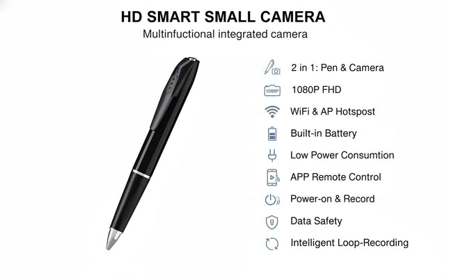 1080P HD Mini Pen Camera 300mAh Rechargeable Portable Video Recorder Wireless WiFi Connection Smart Motion Detection Real Time Remote View Multifunctional Recorder Cam for Home Office Meeting Study Daily Recording