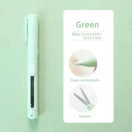 1pc Mini Portable Scissors Paper Cutter Knife 2 In 1 Multifunctional Pocket Pen Shape Scrapbooking Carving Cutting - product