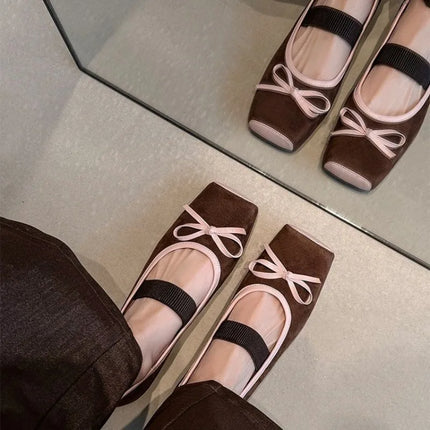 Retro Soft-soled Multi-color Bow Elastic Inner-height Mary Jane Women's Single Shoes