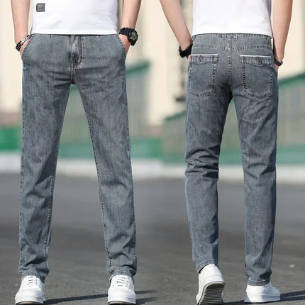 2025 Summer New Men's Loose Gray Jeans Fashion Casual Stretch Straight-leg Denim Pants Male Light Blue Men's Trousers