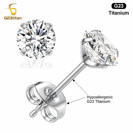 1 Pair Implant Grade G23 Titanium Stud Earrings for Men Women 2-6mm White Zircon Simple Initial Ear Piercing Jewelry Small Gifts