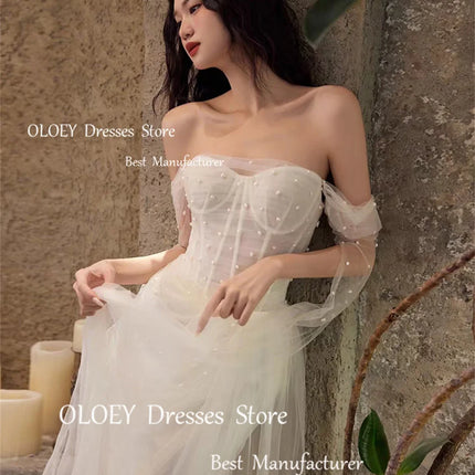 OLOEY Exquisite Ivory Wedding Dresses Photoshoot Pearls Sweetheart Long Sleeves Bridal Gowns Pleated High Slit Customized