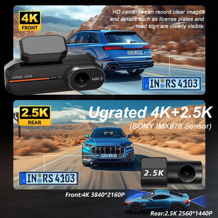 ADAS 4K+2.5K Car Front Dash Cam Mini WIFI GPS DVR Black Box Room With 24H Parking Monitor Night Vision  Rear View Camera Optio