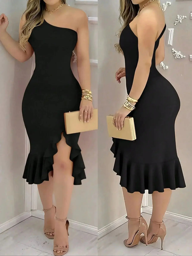 Women's Spring/Autumn Solid Color Elegant and Sexy Vacation Off-Shoulder Cold-Shoulder Backless Ruffle - product image 4