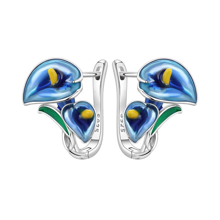 Orstarry Original 925 Sterling Silver Blue Iris Flower Earrings Women Hoop Earring Anniversary Jewelry Trendy Gifts