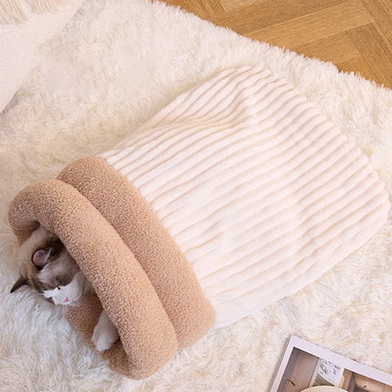 Cat Sleeping Bag Warm Fluffy Enclosed Tunnel Kitty Bed for Indoor Cats Cat Cave Bed Cozy Self Warming Pet Sack Bed for Kittens
