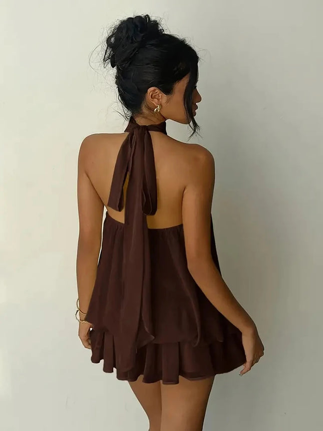 Women Halter Neck Backless Tie Mini Dress Summer Sleeveless Chiffon Ruffle Short Dresses Sexy Club Party - product image 2