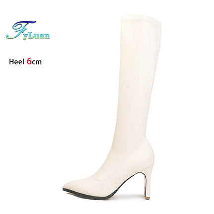 Spring Autumn Elastic Leather Boots For Women 6CM 8CM High Heels Side Zipper Knee-high Boors Fashion Pointed Winter Woman Shoes