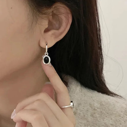 VENTFILLE 925 Sterling Silver Black Agate Rotund Earrings For Women Girl Originality Design Korean Jewelry Party Gifts Dropship