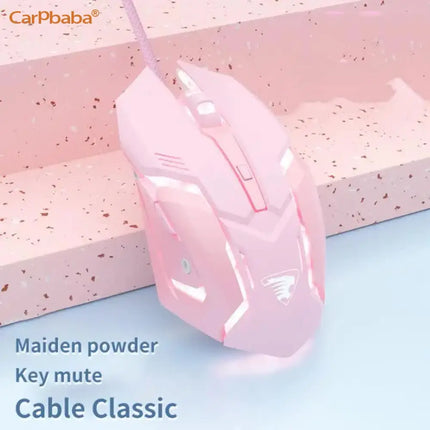 Carpbaba G3 Wired Game Mouse Mute Pink Mechanical E-sports Girl Lovely Art Portable Office Household For MacBook - product im