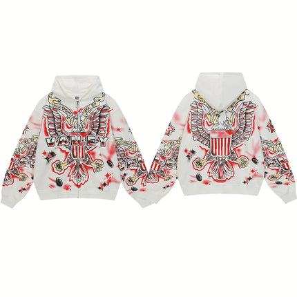 E Washed BlackHole Set with Diamonds Fashion  Men 1:1 High Street Women Streetwear American Streetwea zipper VA Hoodies