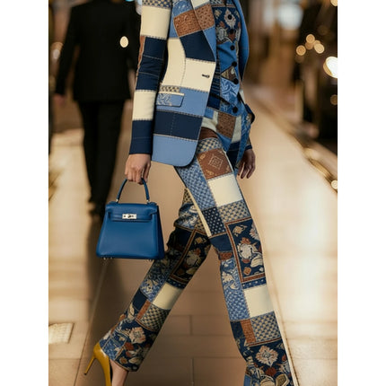Women's Three Piece Patchwork Printed Lapel Blazer Vest Wide Leg Pants For Business Dinner Street Fashion Occasions