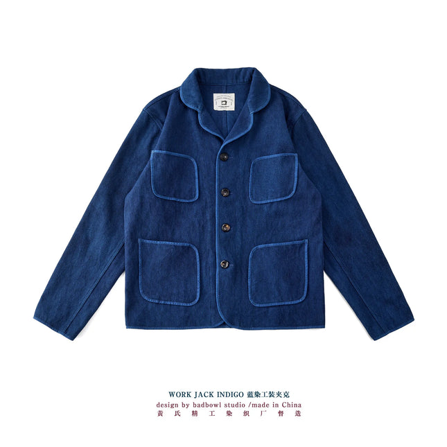Tejido Sashiko Kendo de 400 g/m² de alto gramaje - Blazer de trabajo francés teñido con añil (estilo vintage) Chaquetas naturales teñidas a mano