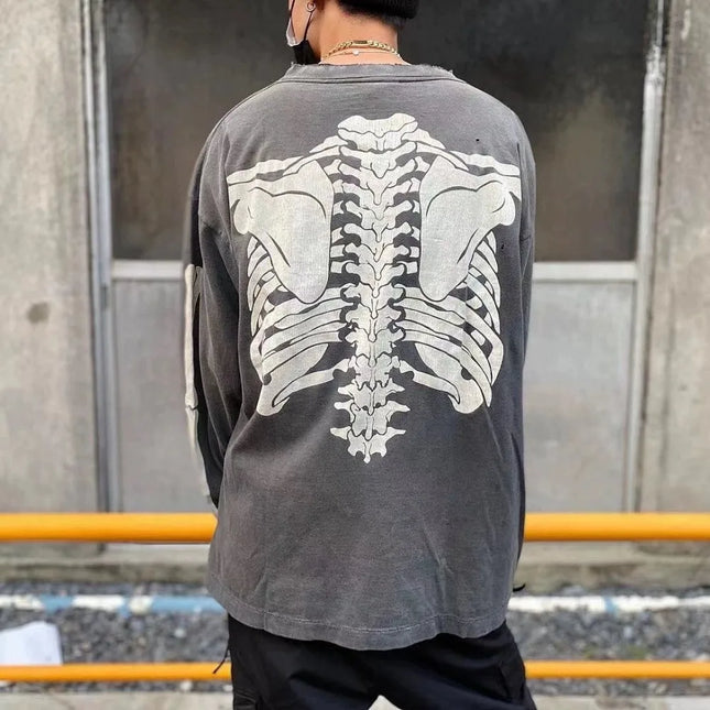 Saint O-Neck Langarm Schwarz Buchstabe Ankunft Waschen Oversize Mantel Locker T-Shirt Herren Damen Hochwertiges T-Shirt Einfacher Baumwolldruck
