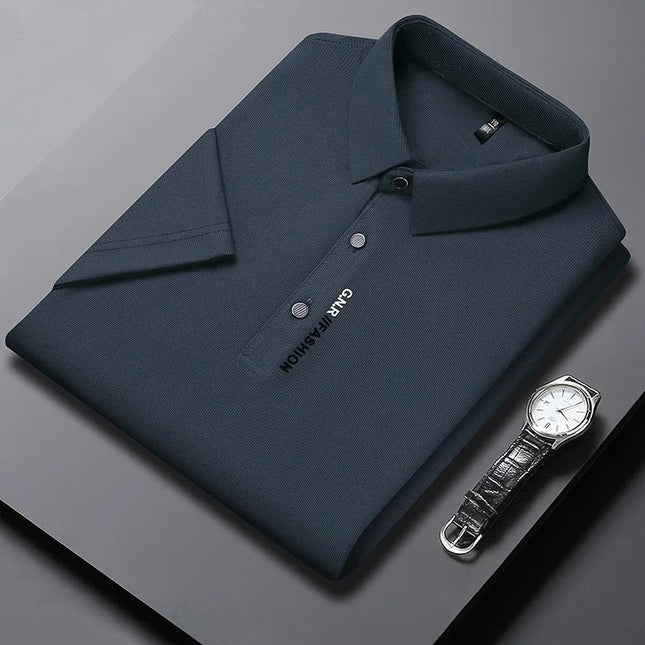 New Men's Short Sleeved Solid Color POLO Shirt Breathable and Comfortable Elastic Top