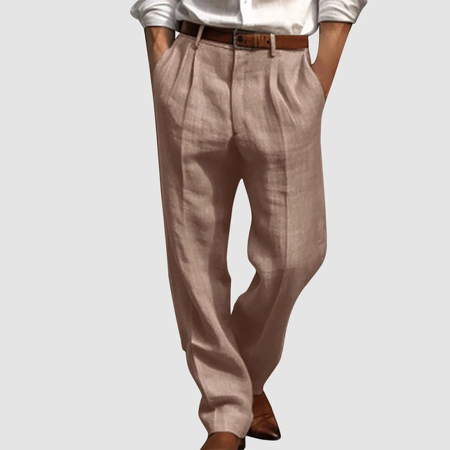 Baumwoll-Leinenhose für Herren, Bundfaltenhose, gerades Bein, Anzughose, einfarbige Herren-Jogginghose, koreanische Mode, Sportbekleidung