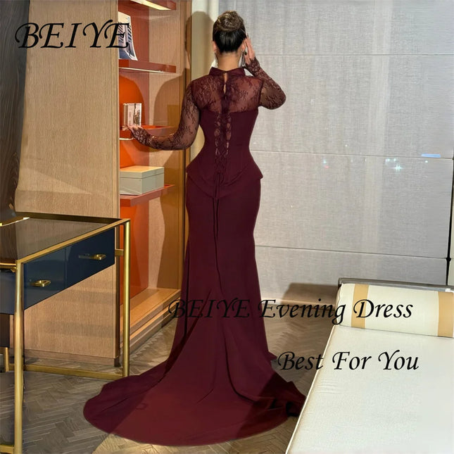 BEIYE Moderne Meerjungfrauen-Abendkleider aus Spitze mit langen Ärmeln für Damen 2026 Sweetheart zum Schnüren Partykleid Maßanfertigung فساتين س