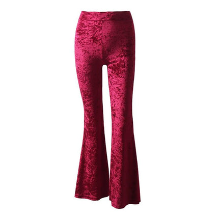 Vintage Velvet Long Flare Pants Women Korean Streetwear Sexy High Waist Trousers Lady Casual Velour Red Black Bell Bottom Pants
