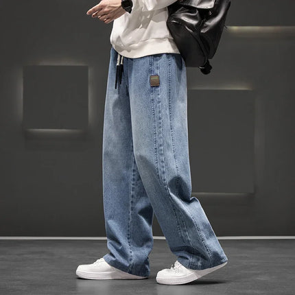 8XL New Wide Leg Washing Jean Pants Men Trousers Neutral Solid Color Loose Casual Straight Outdoor Fashion Plus Size Pants