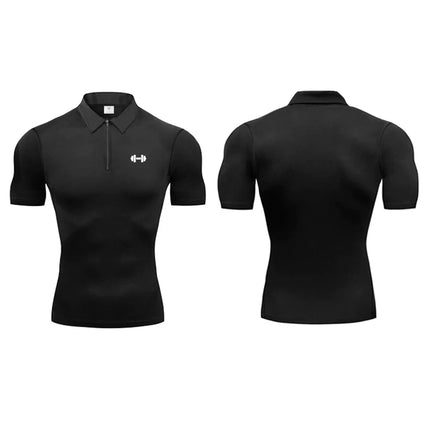 Summer Quick Dry Short Sleeve Polo Shirts Compression Tight Mens Bodybuilding Muscle Shirts Gym Fitness Trainer Trainning Polos