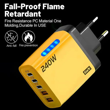 5 in 1 GaN USB-C Desktop Charger 240W Fast Charge Phone Adapter Braid USB-C Cable For iPhone Samsung Xiaomi EU/US - product i